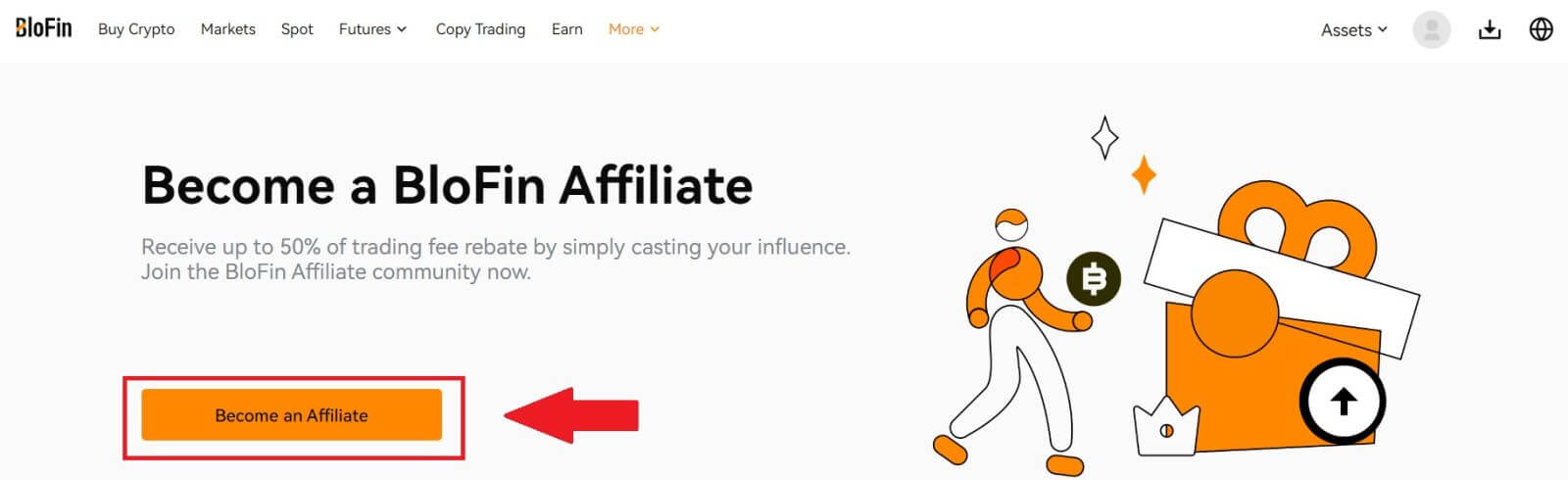 A user's referral dashboard on Blofin showing their unique invite code and referral link.