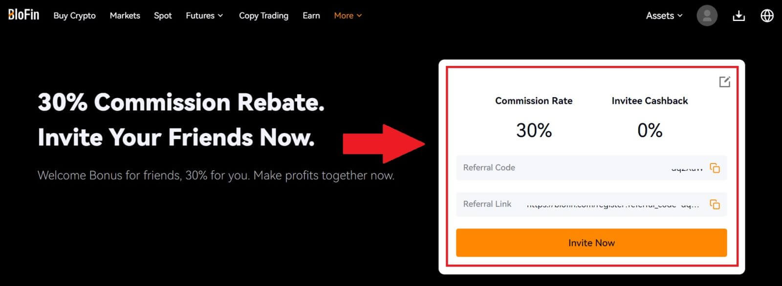 A diagram comparing the Blofin Referral Program (for casual users) and the Affiliate Program (for influencers).