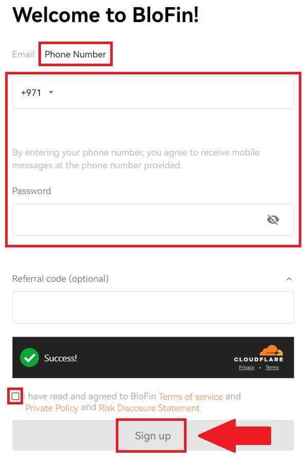 Signup and 2FA setup screen on the Blofin platform.